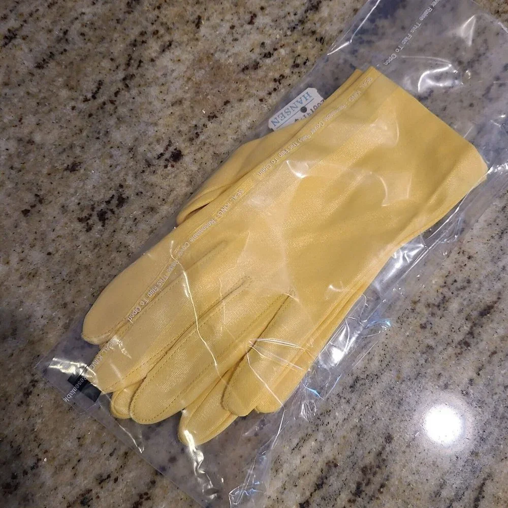 New! Vintage Size 6.5 Small Yellow Shiny Nylon Stretch Formal Gloves 7.5